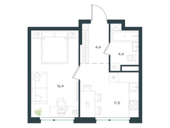 Планировка однокомнатной(квартира) площадью 36.7 квадратных метров в ЖК “ЖК Левел Лесной”