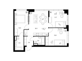 Планировка трехкомнатной(квартира) площадью 69.4 квадратных метров в “Бунинская набережная”