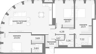 Планировка трехкомнатной(апартаменты) площадью 154.4 квадратных метров в “ЖК Sky View (Скай Вью)”
