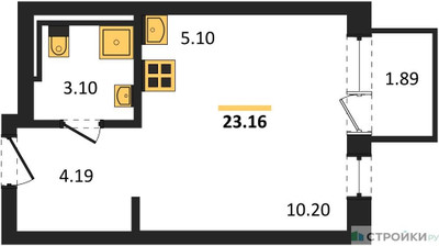 Планировка студии(квартира) площадью 23.16 квадратных метров в ЖК “ЖК Новое Видное”