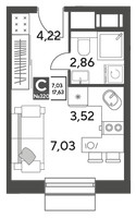 Планировка студии(квартира) площадью 17.63 квадратных метров в “ЖК Публицист”