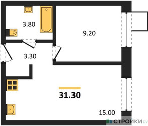 Планировка однокомнатной(квартира) площадью 31.3 квадратных метров в ЖК “ЖК Никольский квартал Отрада”