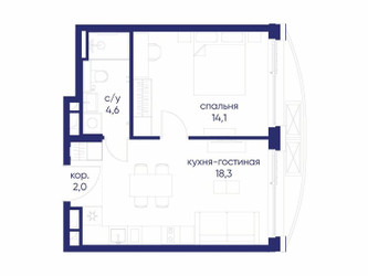 Планировка однокомнатной(квартира) площадью 39.02 квадратных метров в ЖК “ЖК Остров”