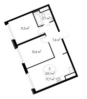 Планировка двухкомнатной(квартира) площадью 53.1 квадратных метров в “ЖК Переделкино Ближнее”