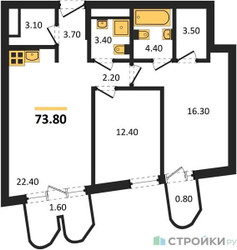 Планировка двухкомнатной(квартира) площадью 73.8 квадратных метров в “ЖК Союз (СВАО)”