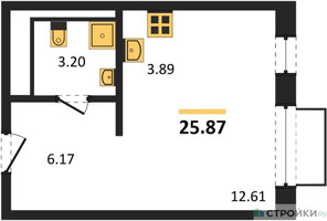 Планировка студии(квартира) площадью 25.87 квадратных метров в “ЖК Квартал Марьино”