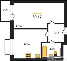 Планировка однокомнатной(квартира) площадью 39.17 квадратных метров в “ЖК Рублевский Квартал”