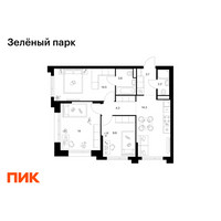 Планировка трехкомнатной(квартира) площадью 66.4 квадратных метров в “ЖК Зеленый парк”
