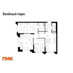 Планировка трехкомнатной(квартира) площадью 66.4 квадратных метров в ЖК “ЖК Зеленый парк”