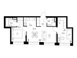 Планировка двухкомнатной(квартира) площадью 52.4 квадратных метров в “ЖК Строгино 360”