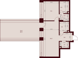 Планировка однокомнатной(квартира) площадью 53.8 квадратных метров в “ЖК Дом 7 Даниловский”