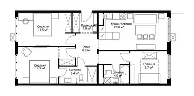 Планировка трехкомнатной(квартира) площадью 80.5 квадратных метров в ЖК “ЖК Эко Видное 2.0”