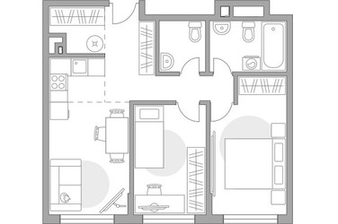 Планировка трехкомнатной(квартира) площадью 59.97 квадратных метров в ЖК “ЖК Гранель Коломенское”