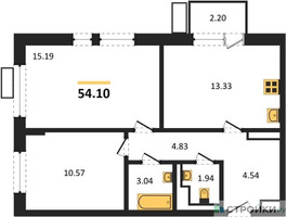 Планировка двухкомнатной(квартира) площадью 54.1 квадратных метров в “ЖК Пятницкие луга”