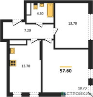 Планировка двухкомнатной(квартира) площадью 57.6 квадратных метров в “ЖК Переделкино Ближнее”