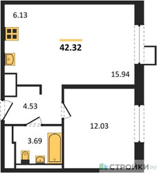 Планировка однокомнатной(квартира) площадью 42.32 квадратных метров в ЖК “ЖК Пригород Лесное”