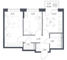 Планировка двухкомнатной(квартира) площадью 48.47 квадратных метров в “ЖК Богдановский Лес”