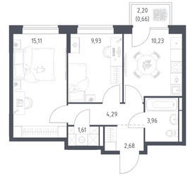 Планировка двухкомнатной(квартира) площадью 48.47 квадратных метров в ЖК “ЖК Богдановский Лес”