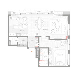 Планировка однокомнатной(квартира) площадью 113 квадратных метров в ЖК “ЖК Николь”