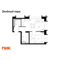 Планировка однокомнатной(квартира) площадью 36.9 квадратных метров в “ЖК Зеленый парк”