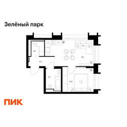 Планировка однокомнатной(квартира) площадью 36.9 квадратных метров в ЖК “ЖК Зеленый парк”