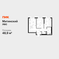 Планировка двухкомнатной(квартира) площадью 48.9 квадратных метров в ЖК “ЖК Митинский лес”