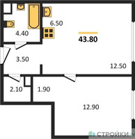 Планировка однокомнатной(квартира) площадью 43.8 квадратных метров в “Жилые кварталы Белый Град”