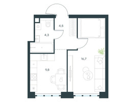 Планировка однокомнатной(квартира) площадью 35.3 квадратных метров в “ЖК Левел Южнопортовая”