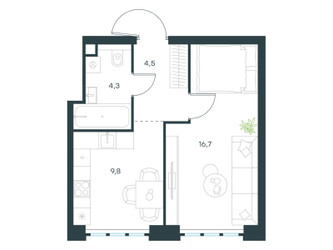 Планировка однокомнатной(квартира) площадью 35.3 квадратных метров в ЖК “ЖК Левел Южнопортовая”