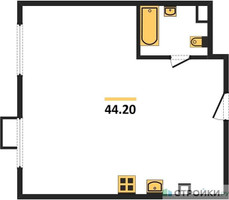 Планировка однокомнатной(квартира) площадью 44.1 квадратных метров в “ЖК Миловидное”