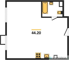 Планировка однокомнатной(квартира) площадью 44.1 квадратных метров в ЖК “ЖК Миловидное”