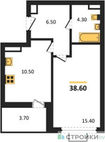 Планировка однокомнатной(квартира) площадью 38.6 квадратных метров в “ЖК Бунинские кварталы”