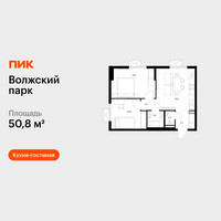 Планировка двухкомнатной(квартира) площадью 50.8 квадратных метров в “ЖК Волжский Парк”