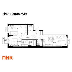 Планировка двухкомнатной(квартира) площадью 67.95 квадратных метров в ЖК “ЖК Ильинские луга”