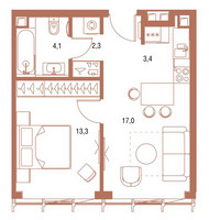 Планировка однокомнатной(квартира) площадью 40.5 квадратных метров в “ЖК Symphony 34 (Симфония 34)”
