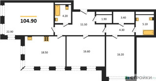 Планировка трехкомнатной(квартира) площадью 104.9 квадратных метров в “ЖК Full House (Фулл Хаус)”