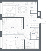 Планировка двухкомнатной(квартира) площадью 64.61 квадратных метров в “ЖК TATE (Тэйт)”