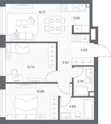 Планировка двухкомнатной(квартира) площадью 64.61 квадратных метров в ЖК “ЖК TATE (Тэйт)”