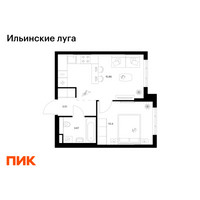 Планировка однокомнатной(квартира) площадью 33.44 квадратных метров в “ЖК Ильинские луга”