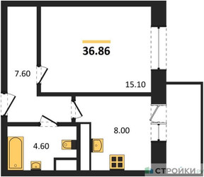 Планировка однокомнатной(квартира) площадью 40.5 квадратных метров в ЖК “ЖК Высокий берег (Ногинск)”