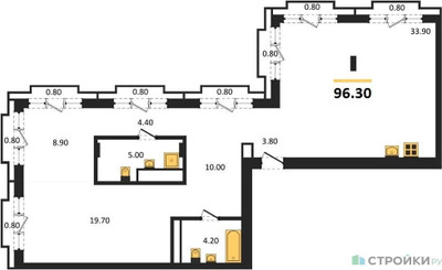 Планировка двухкомнатной(квартира) площадью 96.3 квадратных метров в ЖК “ЖК Квартал Метроном”