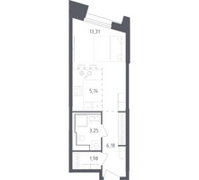 Планировка студии(апартаменты) площадью 29.86 квадратных метров в “ЖК Скай Спутник”