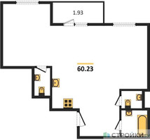 Планировка двухкомнатной(квартира) площадью 60.23 квадратных метров в “ЖК Радость (Радумля Парк)”