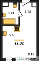 Планировка студии(квартира) площадью 22.02 квадратных метров в “ЖК Одинград. Квартал Семейный”