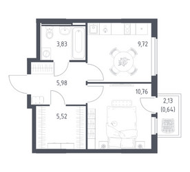 Планировка однокомнатной(квартира) площадью 36.45 квадратных метров в ЖК “ЖК Остафьево”