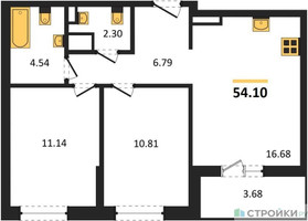 Планировка двухкомнатной(квартира) площадью 54.1 квадратных метров в “ЖК Светлый мир Станция Л”
