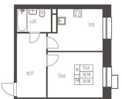 Планировка однокомнатной(квартира) площадью 39 квадратных метров в “ЖК Новая Ивантеевка”