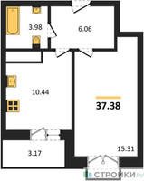 Планировка однокомнатной(квартира) площадью 37.38 квадратных метров в “ЖК ВОСТОК II”