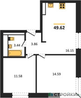 Планировка двухкомнатной(квартира) площадью 49.4 квадратных метров в “ЖК Clementine (Клементин)”