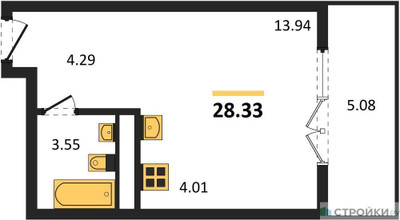 Планировка студии(квартира) площадью 28.33 квадратных метров в ЖК “ЖК Дюна”